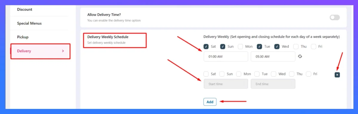 Weekend food delivery schedules