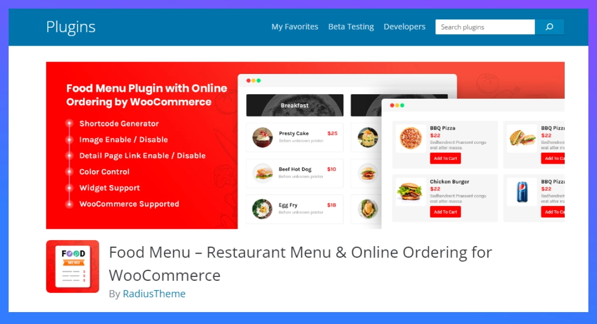 Food Menu Restaurant Menu plugin