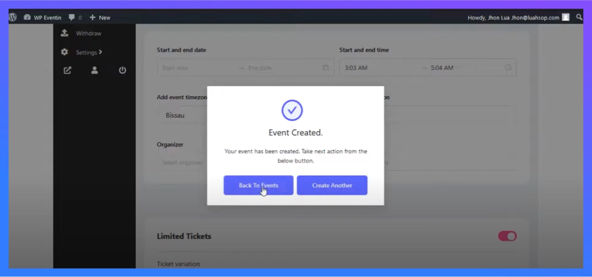 Submit Event from the Vendor’s Dashboard