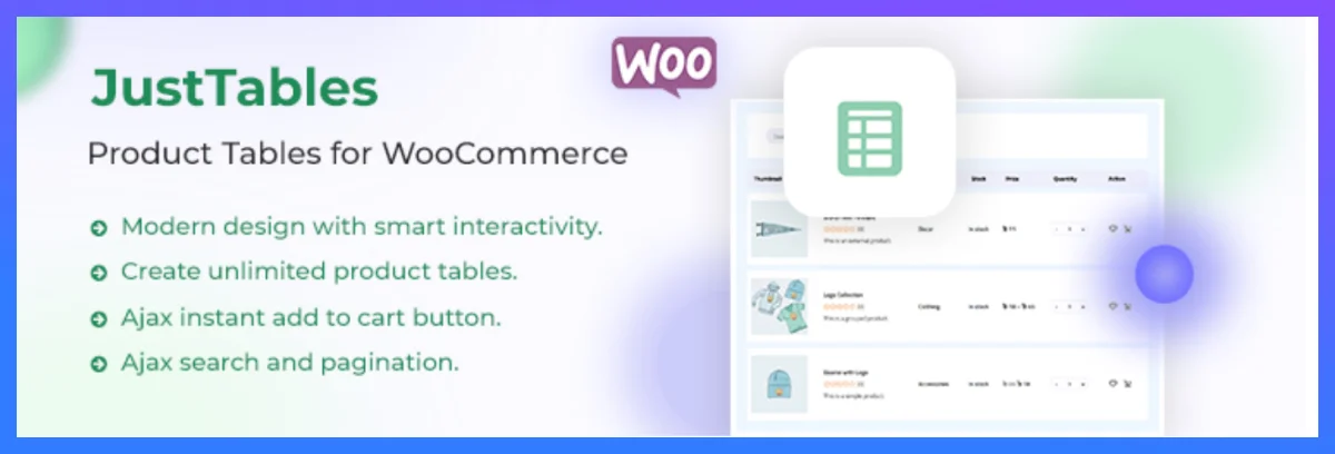 justtables woocommerce product table plugin