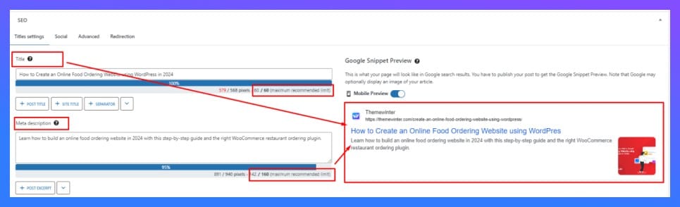 Title and metaDescription Tag Optimization for SEO Optimization for Restaurant