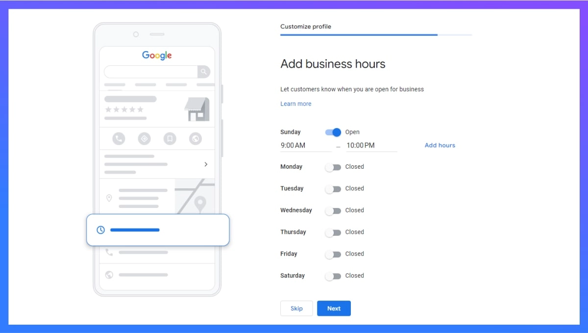 business hours based on service availability