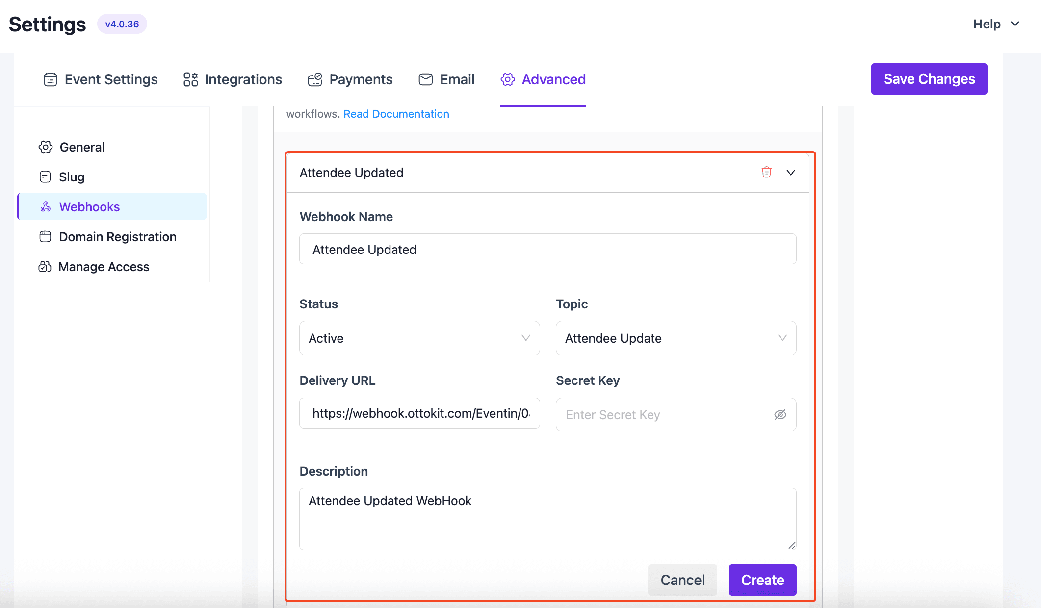 webhook setting
