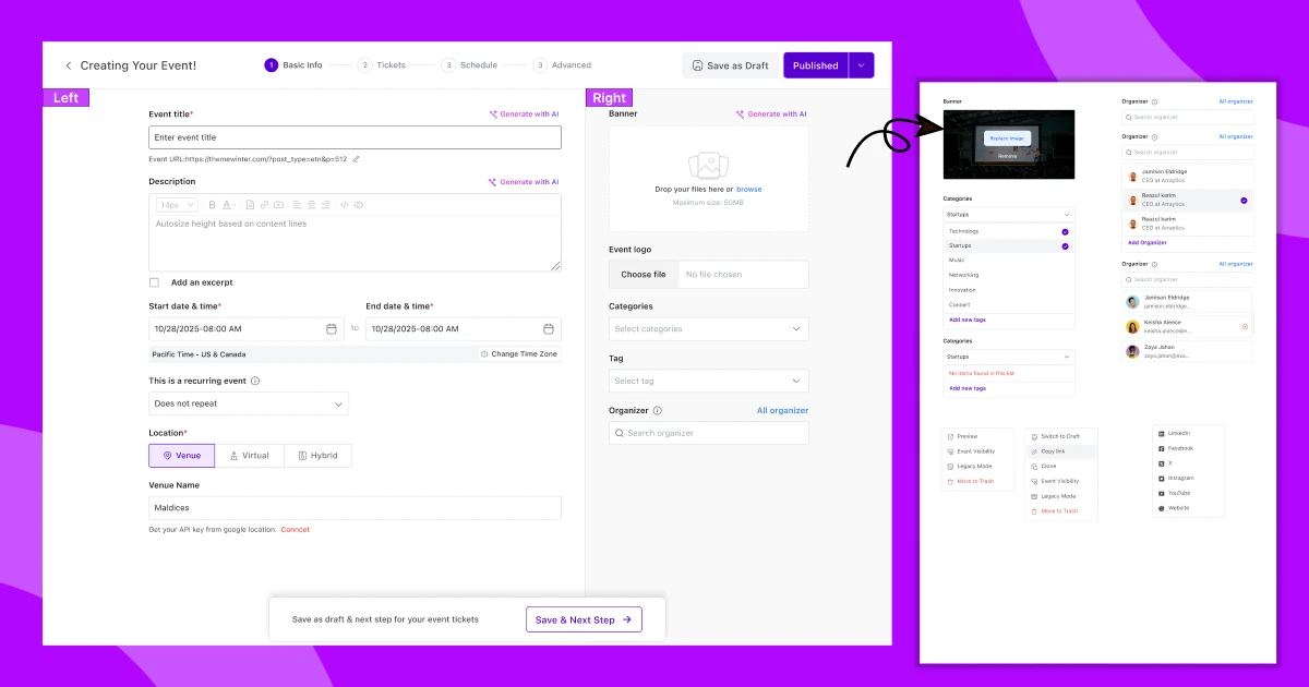 Introduced a new event creation interface