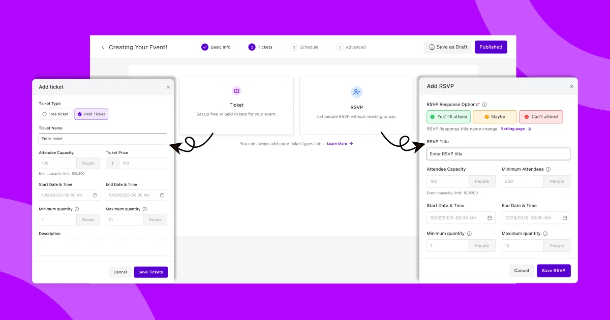Set up event tickets and an RSVP form