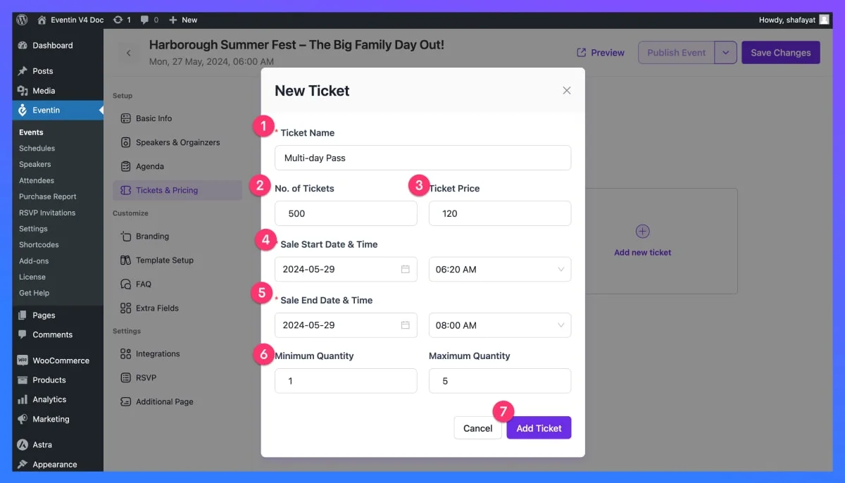 event management plugin add new ticket