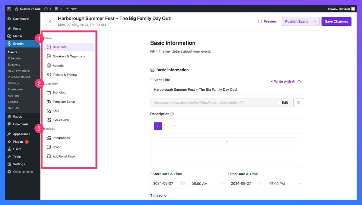 eventin event dashboard