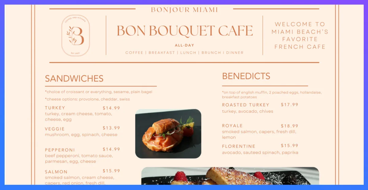 bon bouquet food menu