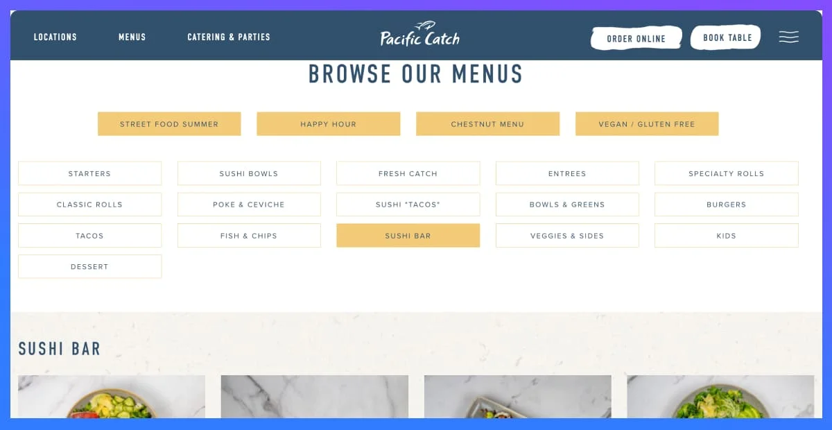 pacific catch dynamic food menu