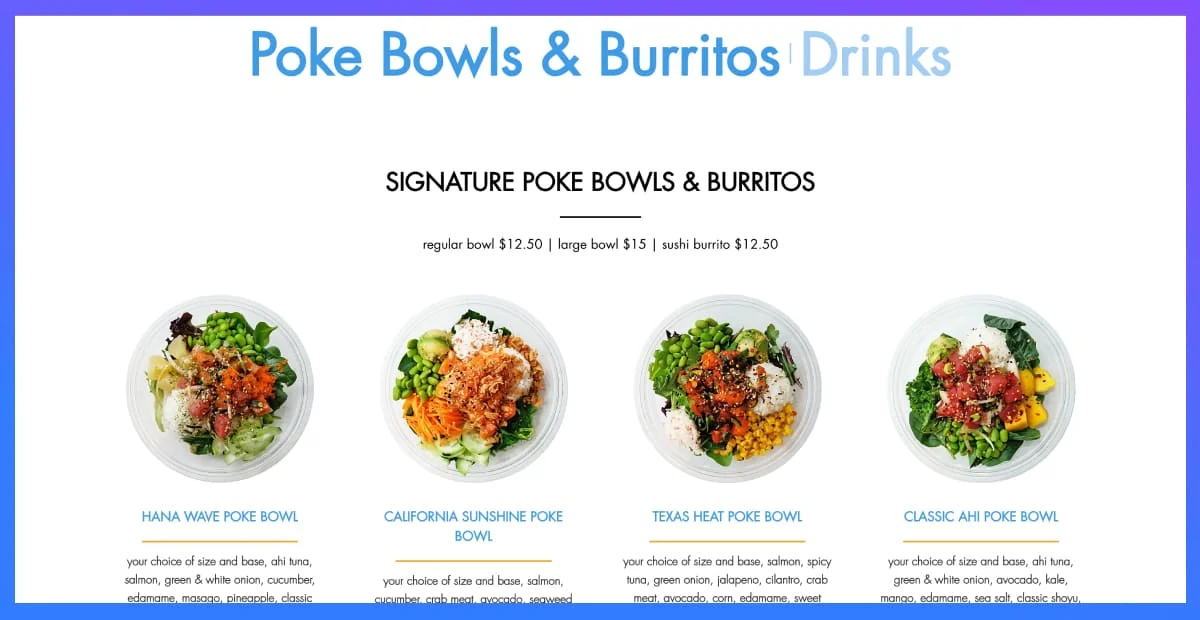 poke bowls menu design ideas