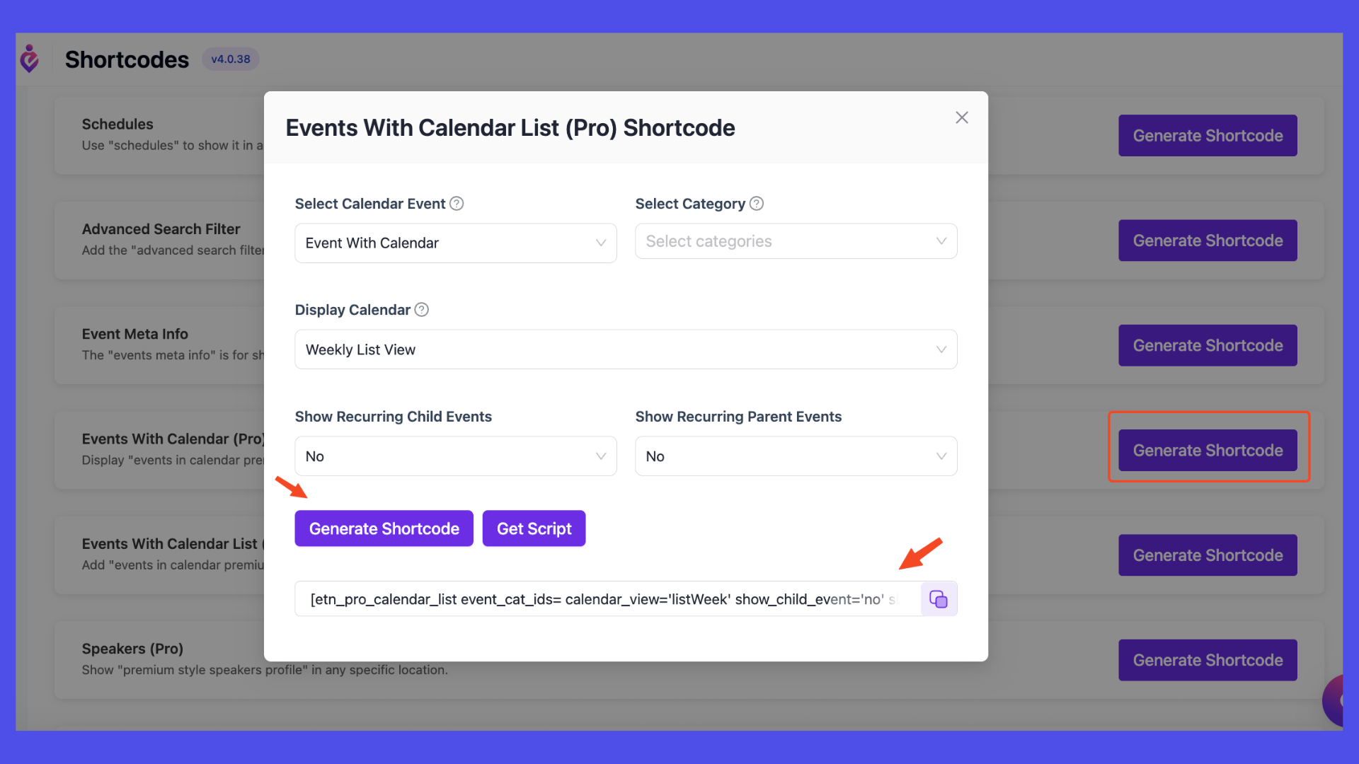 Create event list page