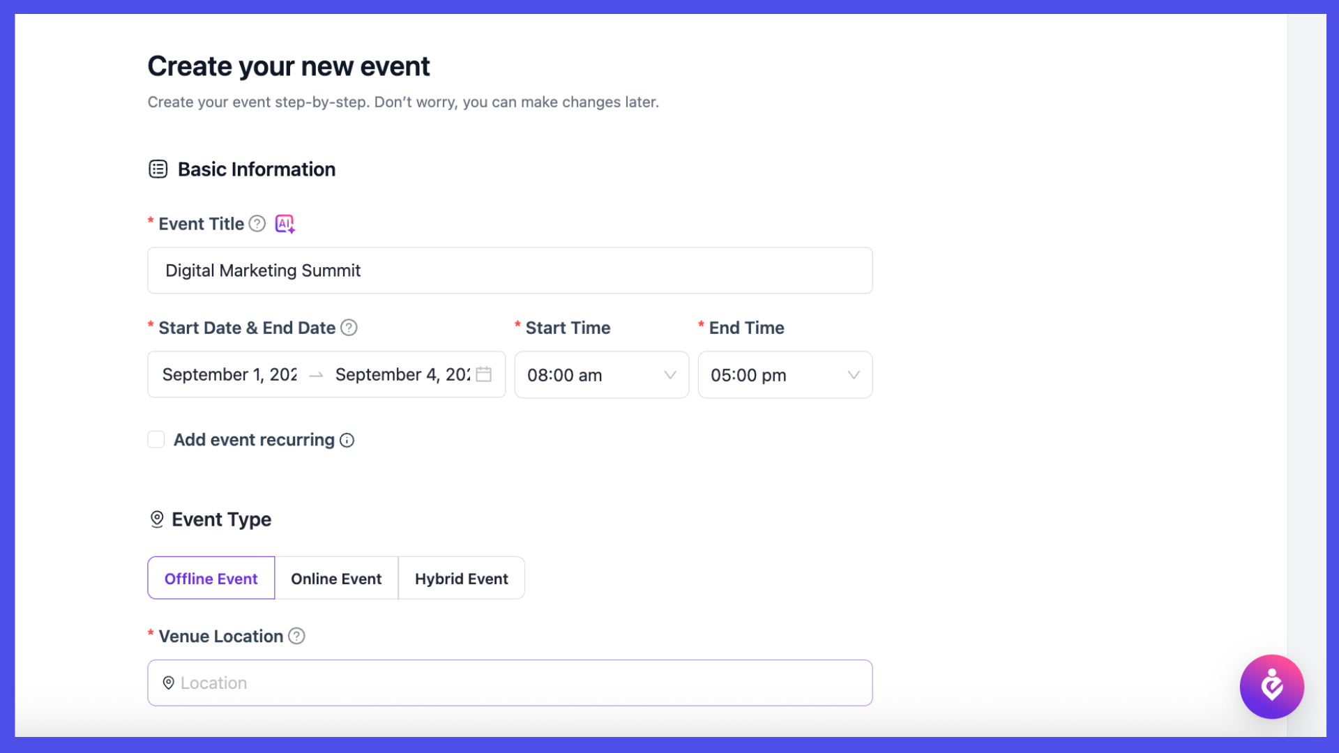 Event creation