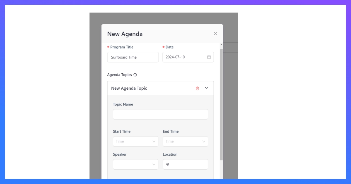 add new agenda in eventin event management plugin