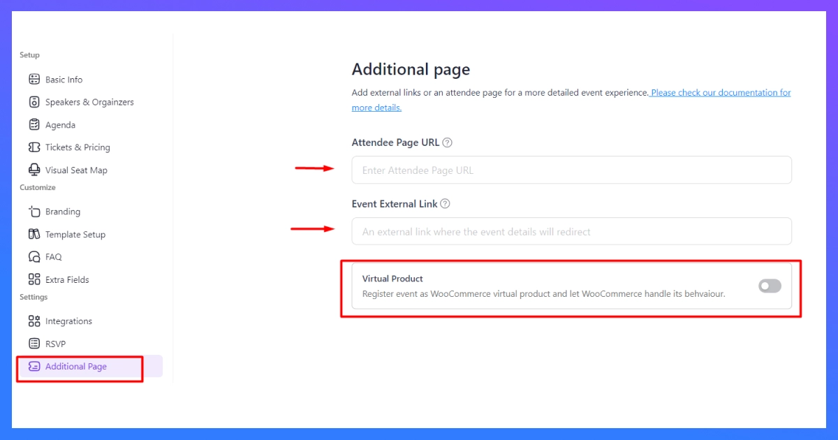 additional page feature in eventin event management system