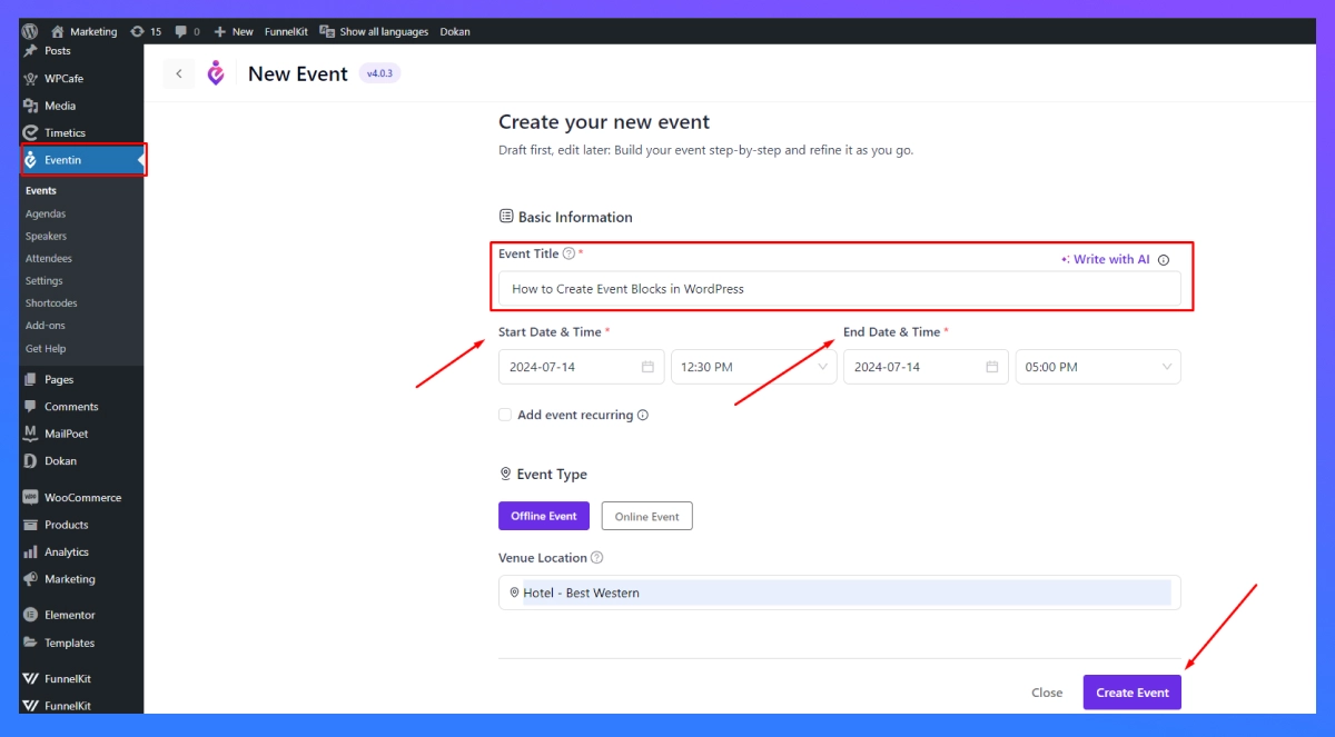 Create a New Event With Eventin Event Management Plugin