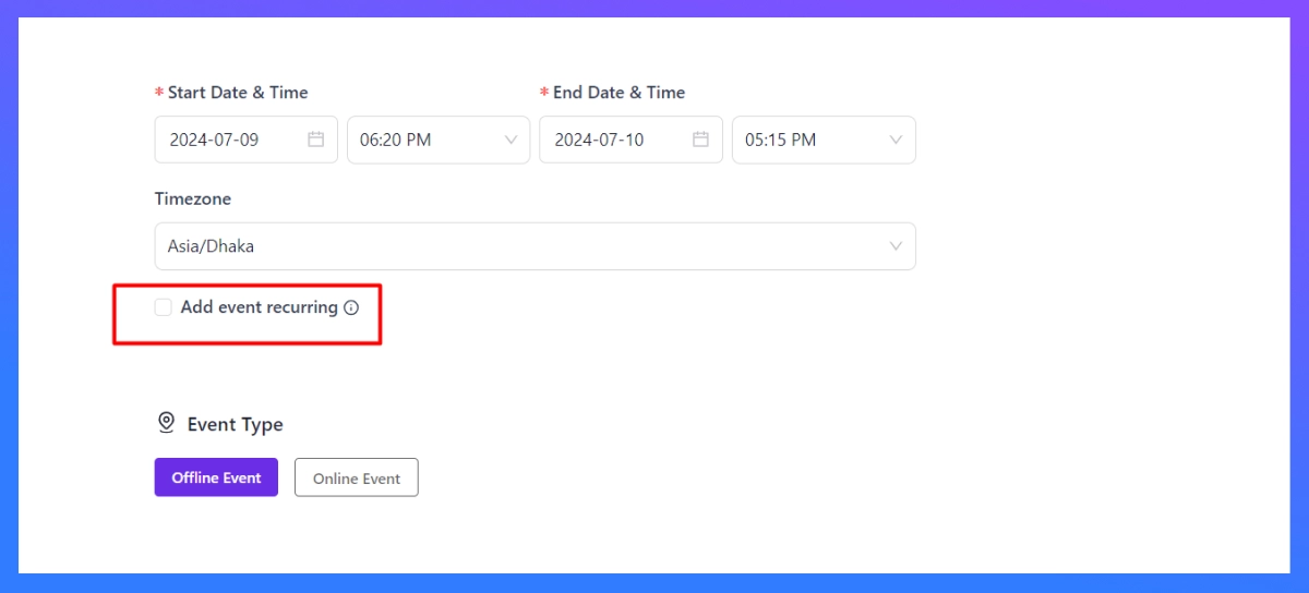 create a recurring event in eventin event management system