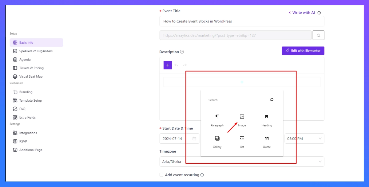 Customize Event With Gutenberg Block Editor