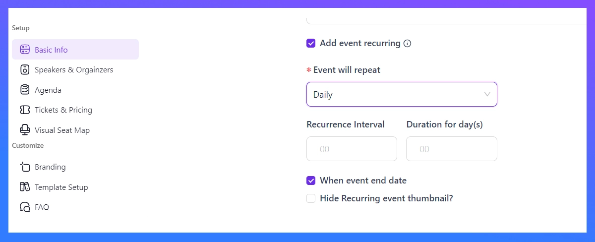 recurrence interval and time duration in eventin