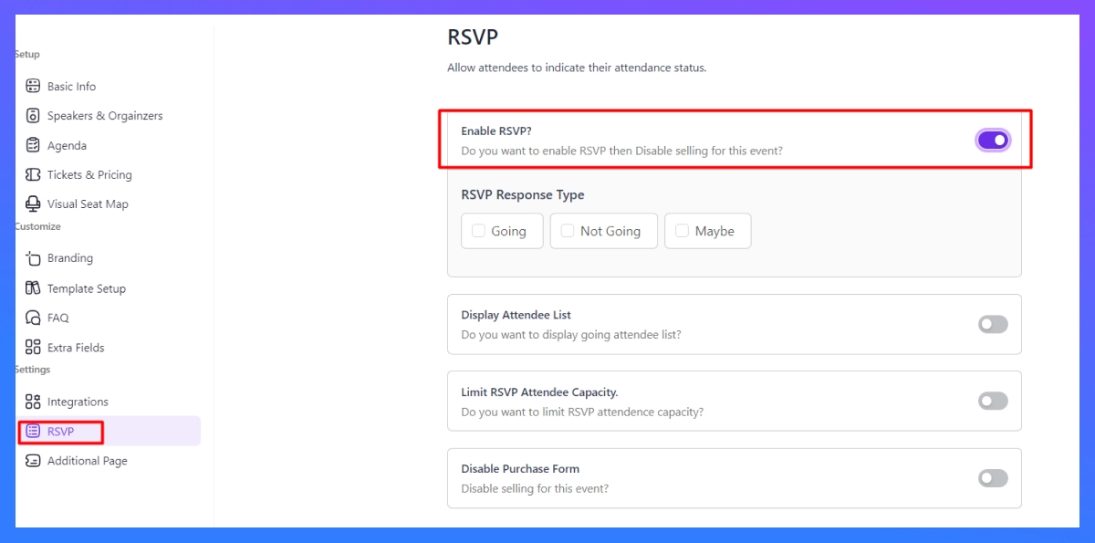 rsvp function in eventin event management system