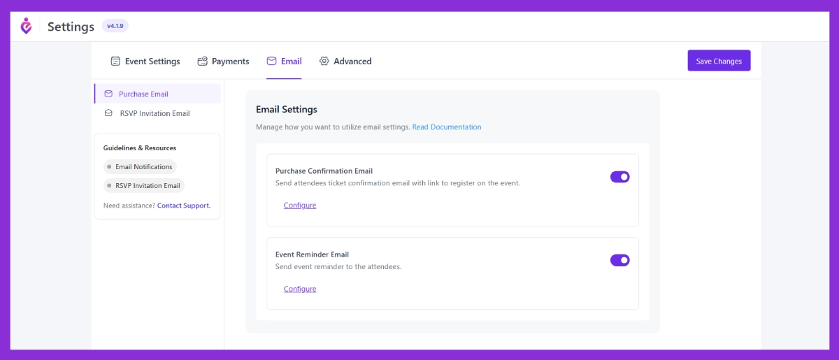 Enable Event Notification Emails