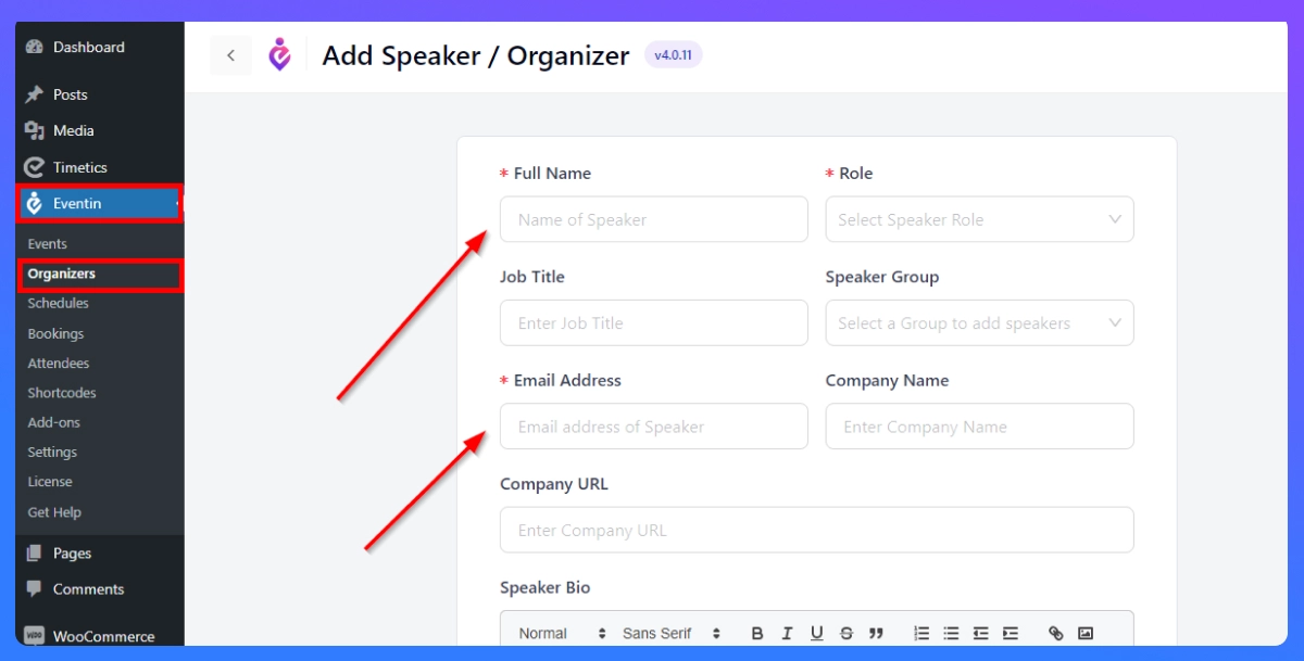 Create an Organizer Profile