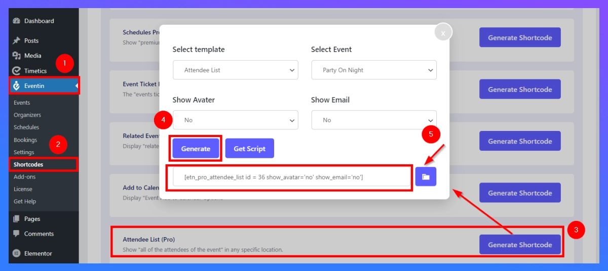 Create Event Attendee list