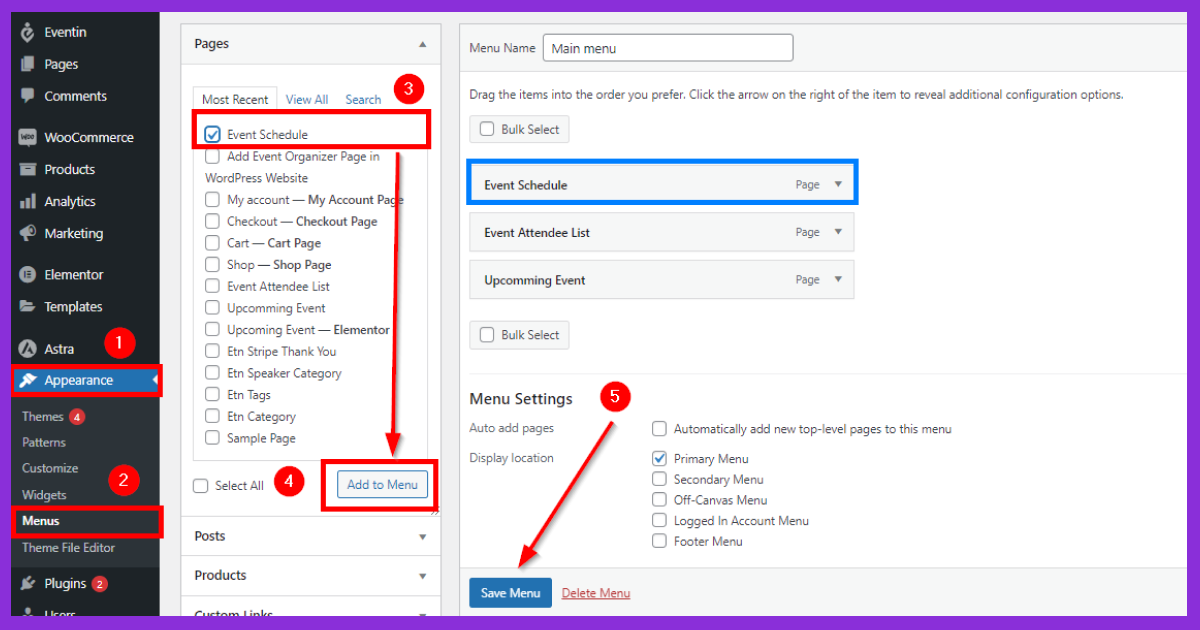  Display the Schedule Tab in the Website Menu