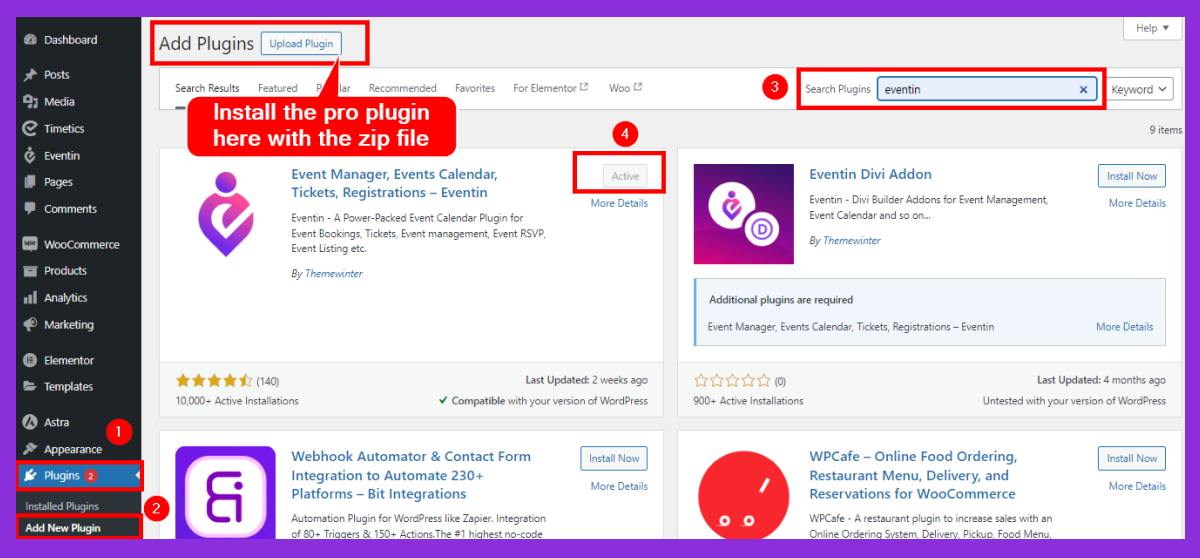 Install and Activate Eventin Event Management Plugin