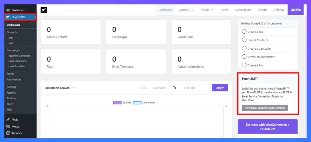 fluentcrm initial setup and configuration