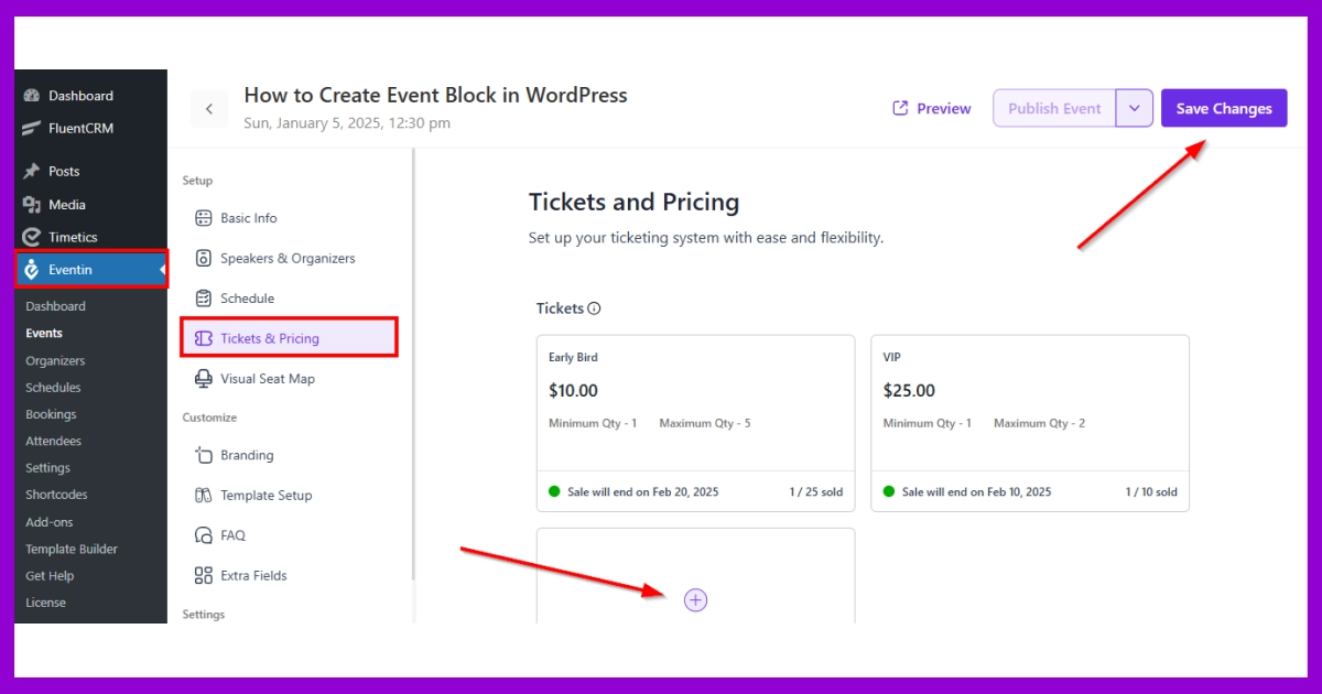 customize ticket option in eventin