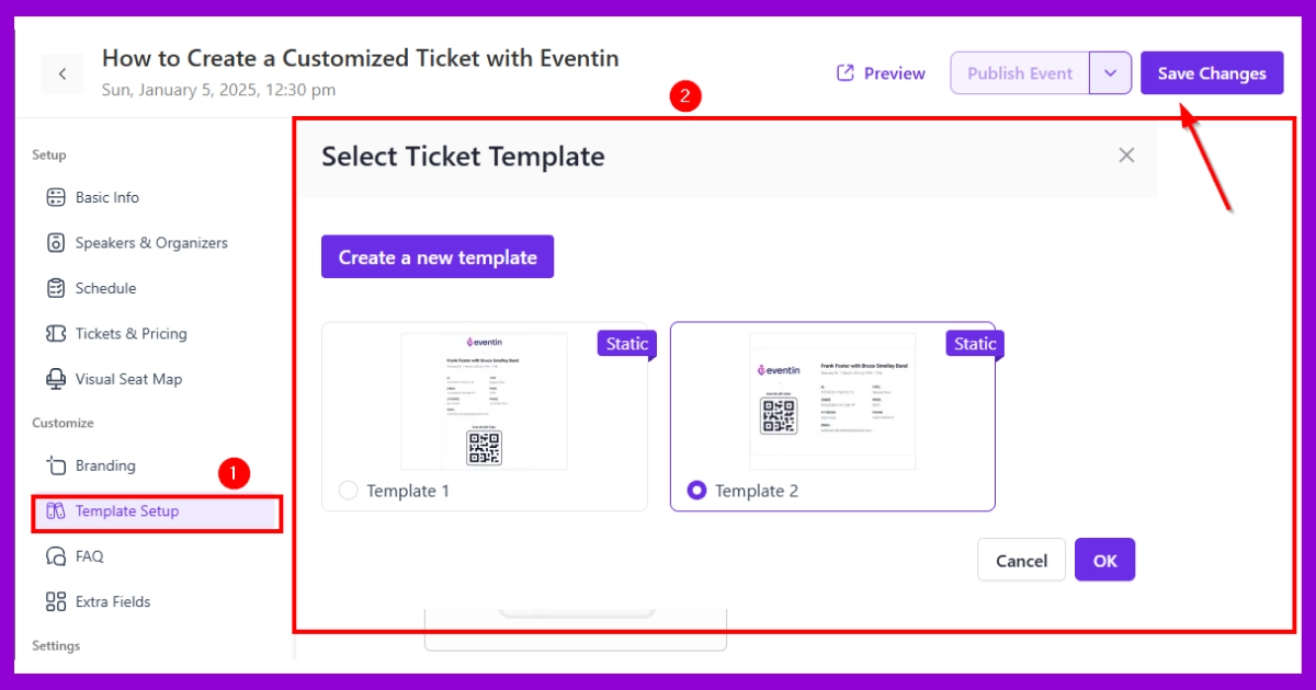 Select Event Ticket Template