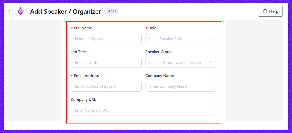 add speaker and organizer