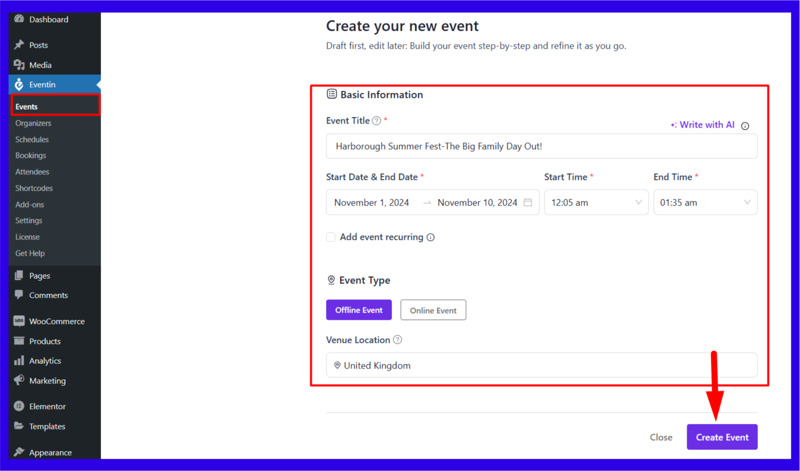 Create your new event