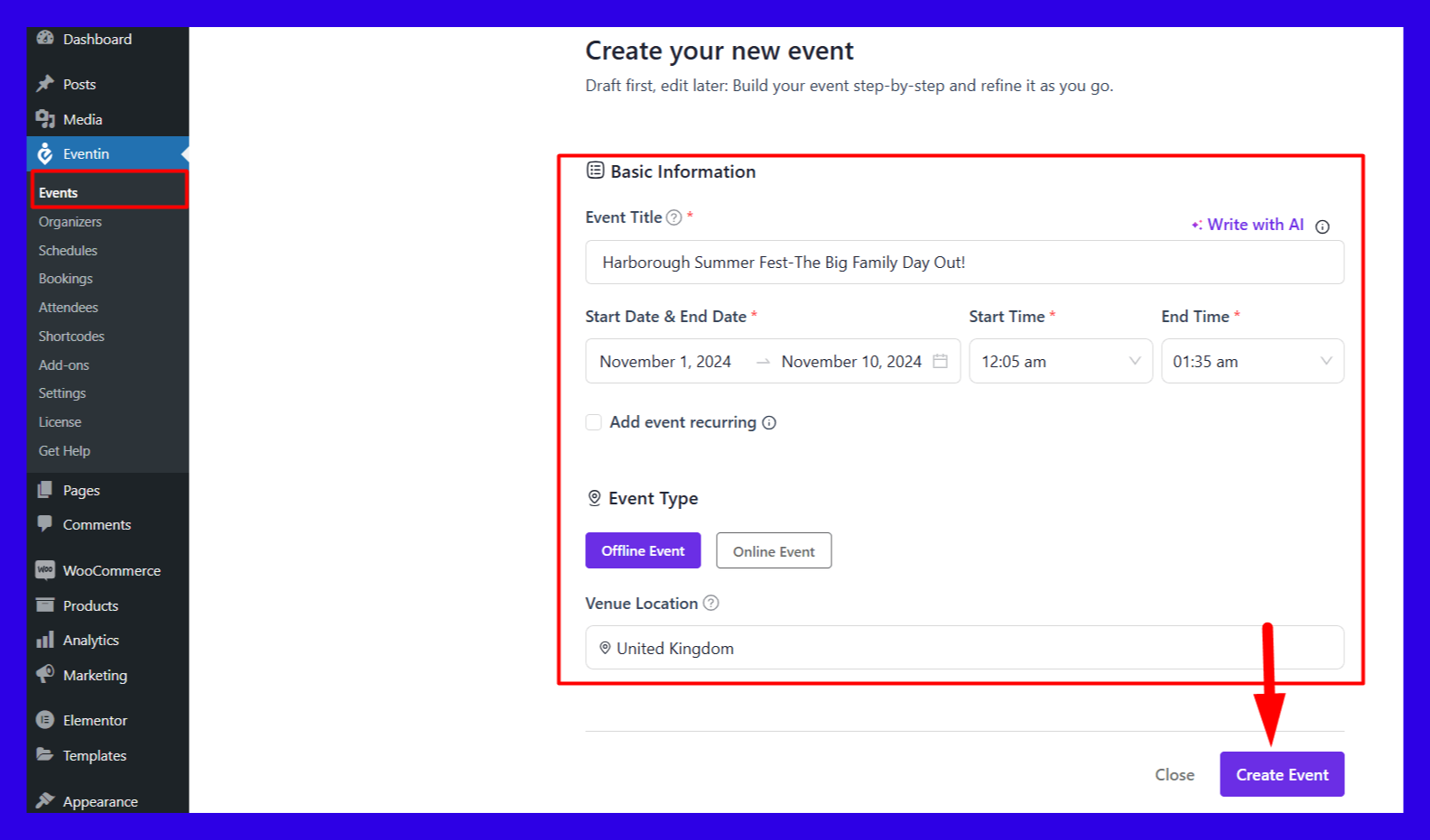 Create your new event