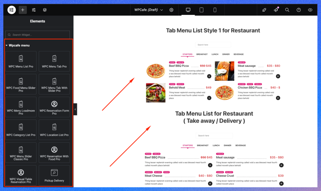 Set up your food menu
