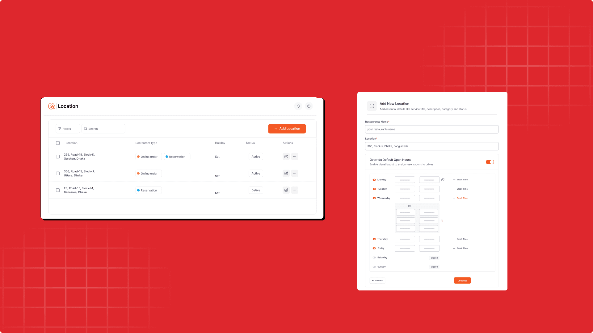 Multi-location support with delivery, pickup, and reservation management