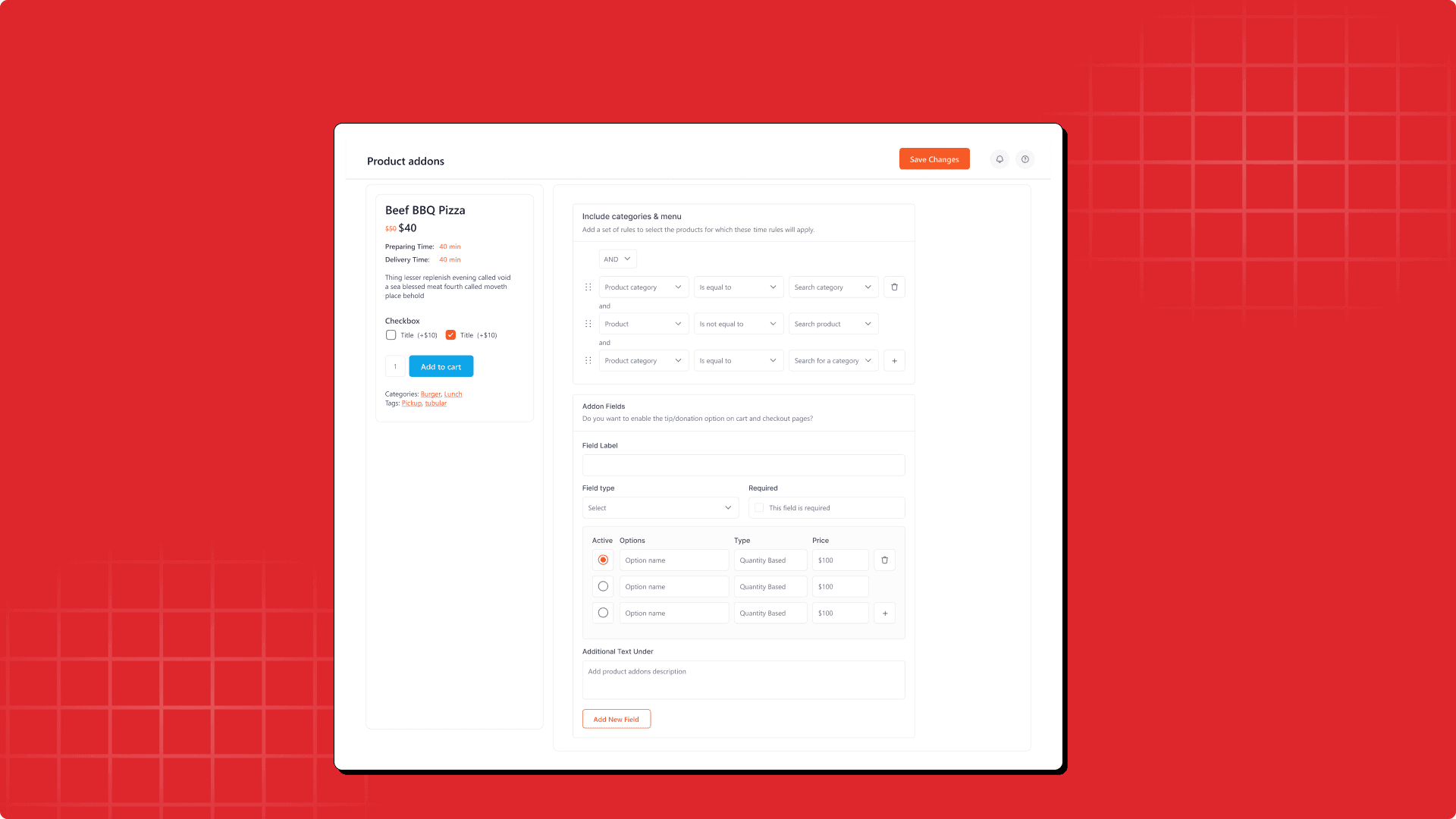 Product add-ons with live preview feature