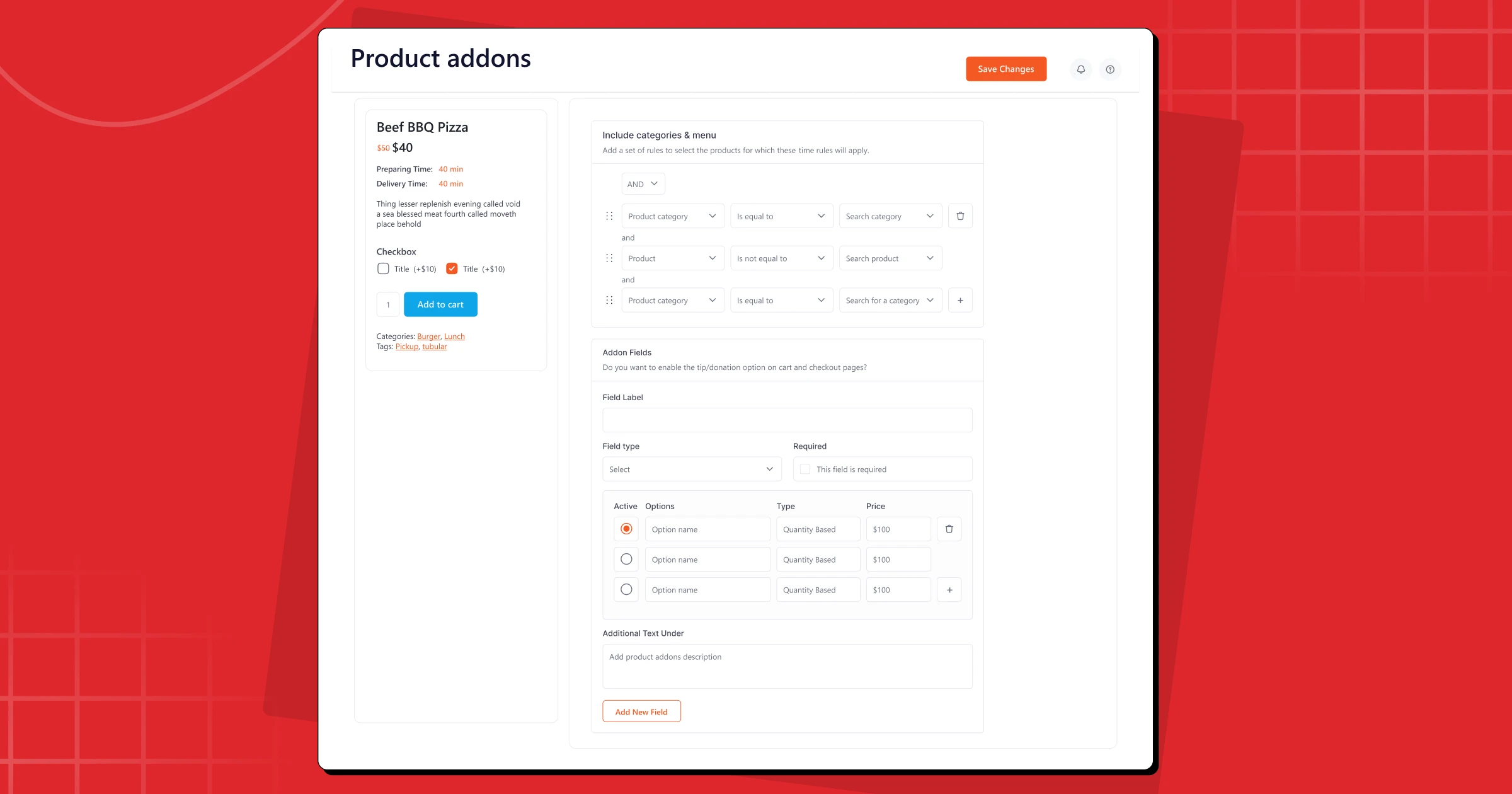 Product add-ons with live preview feature