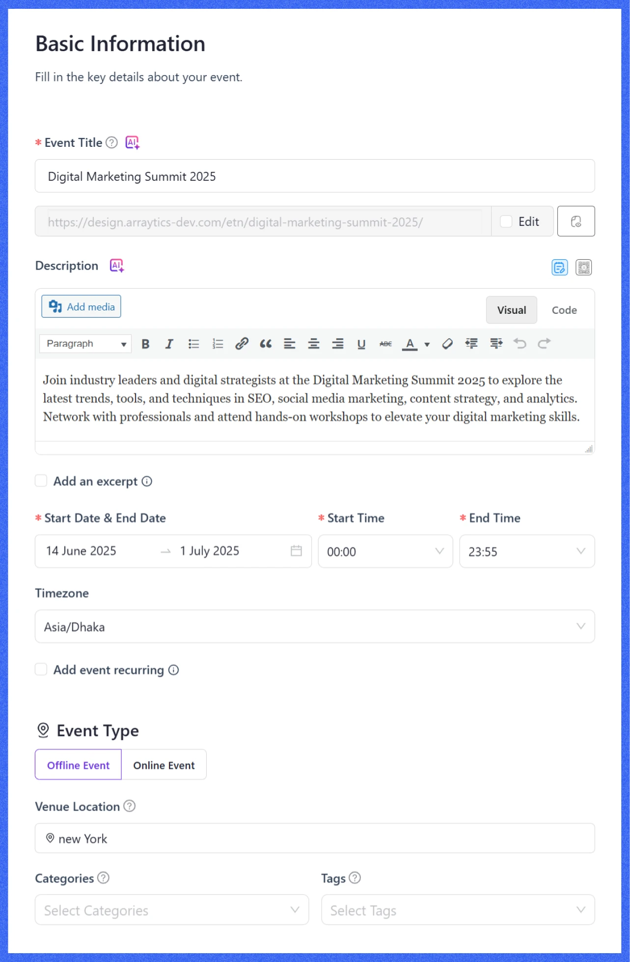 Easy-to-use event builder