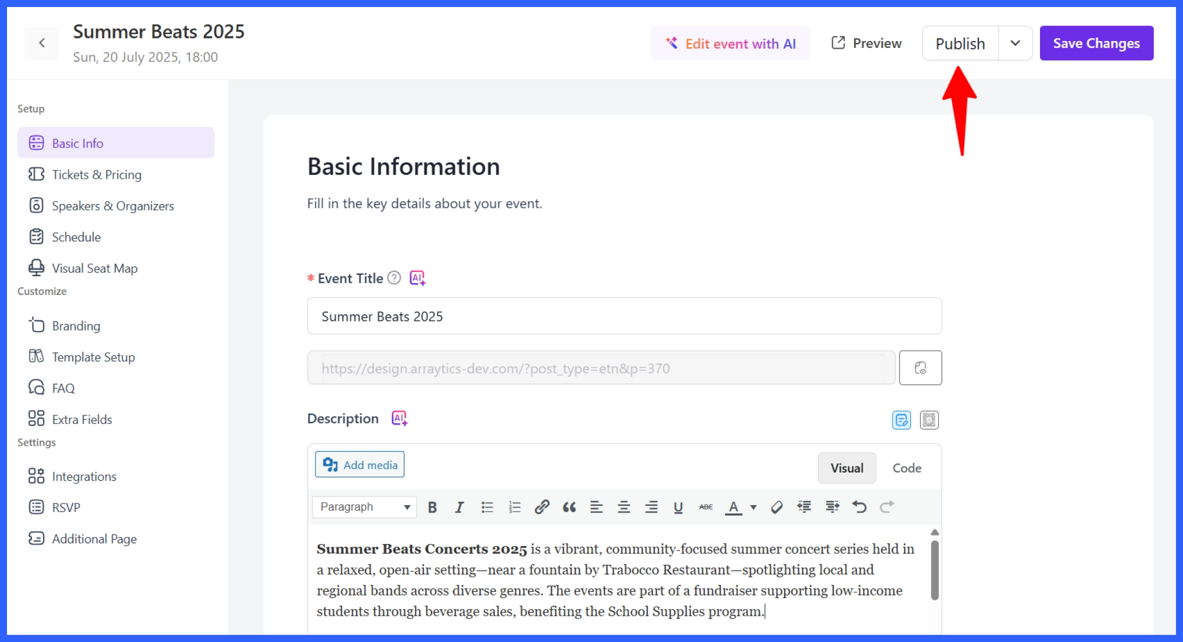 Publish the event