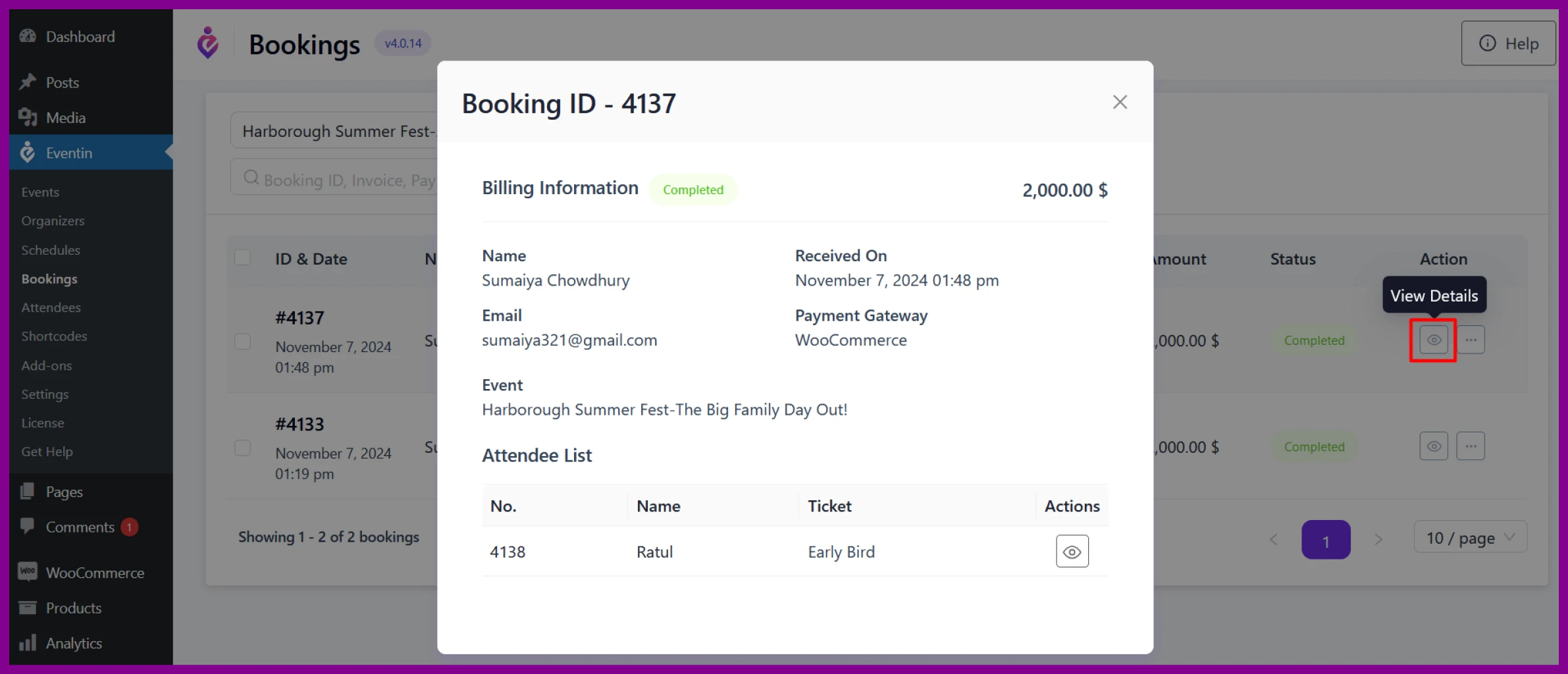 Event booking & attendees registration