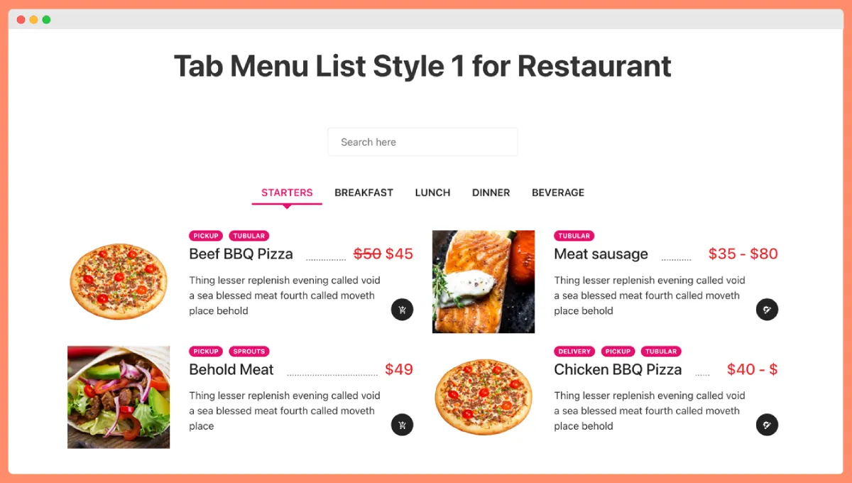 Food menu design -WPCafe