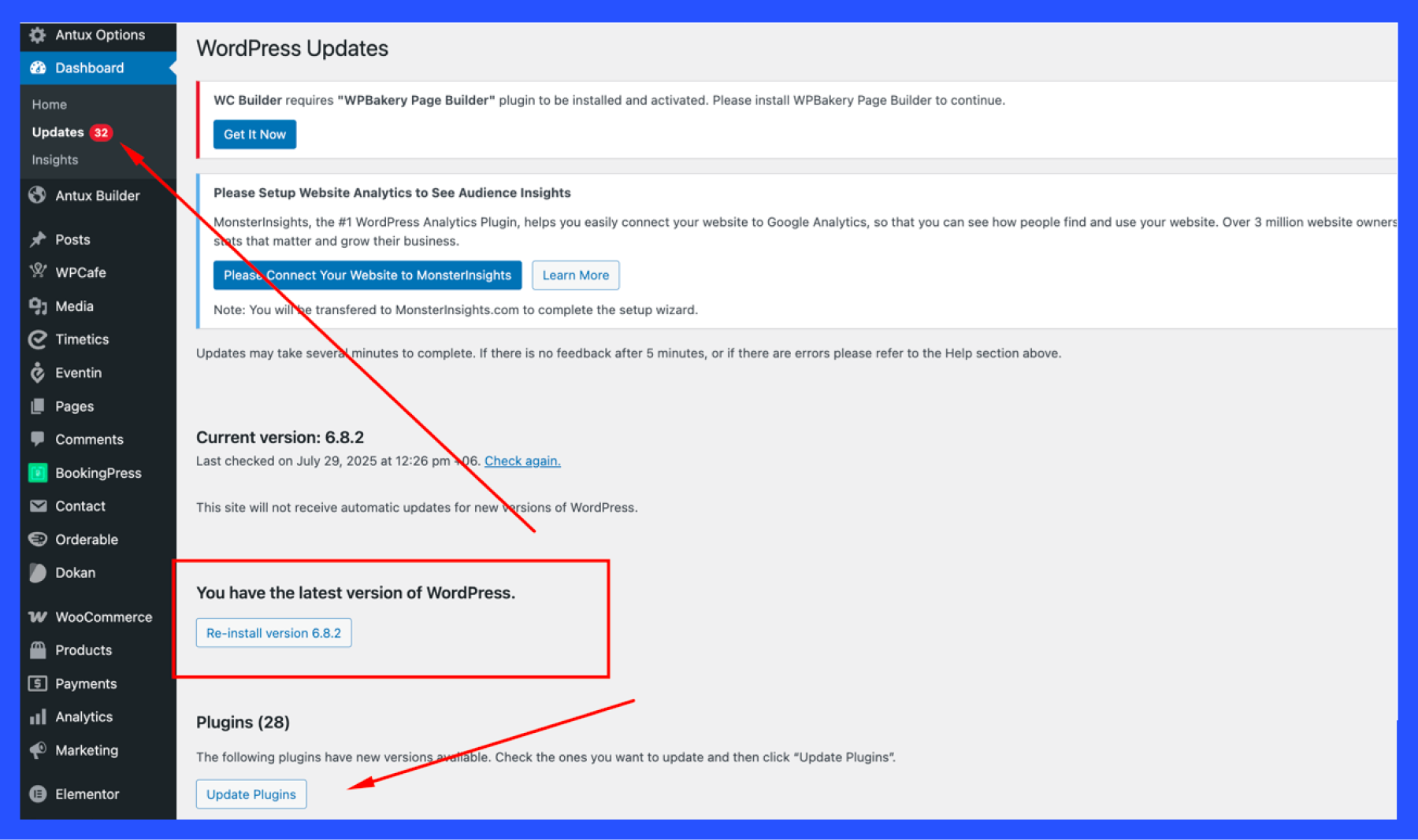 WordPress update information