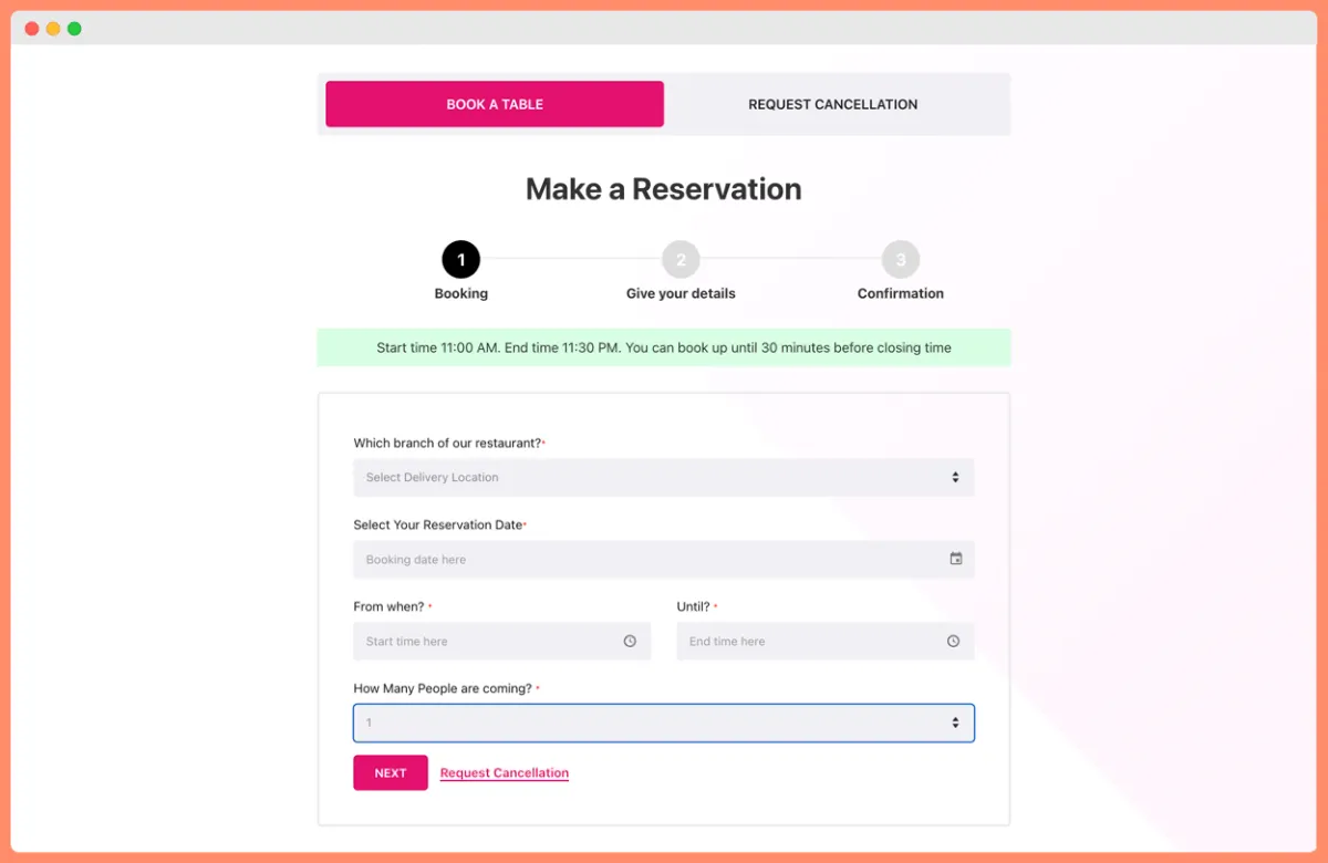 Restaurant reservation system