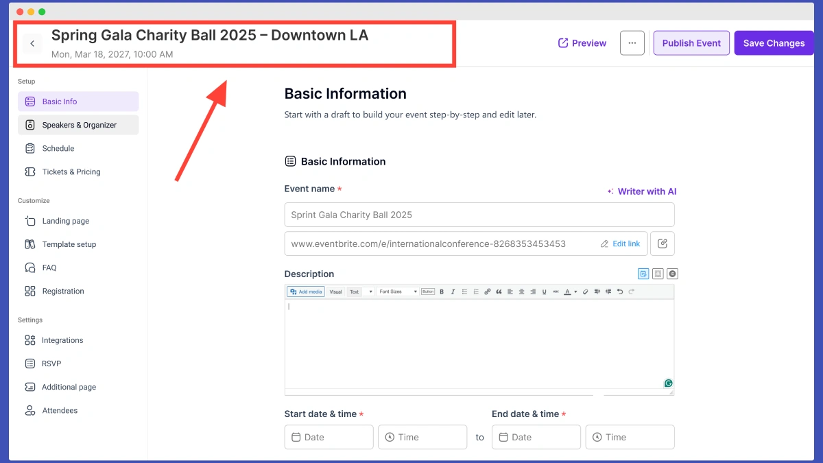 Make clear event titles and descriptions