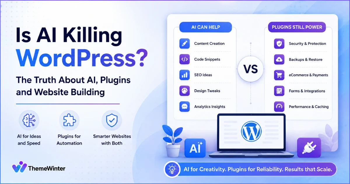 The purpose of this guide is to explain whether or not AI will replace WordPress plugins, where AI can help, and why plugins still matter for serious website tasks.