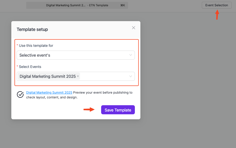 Assigning the event landing to the preferred event