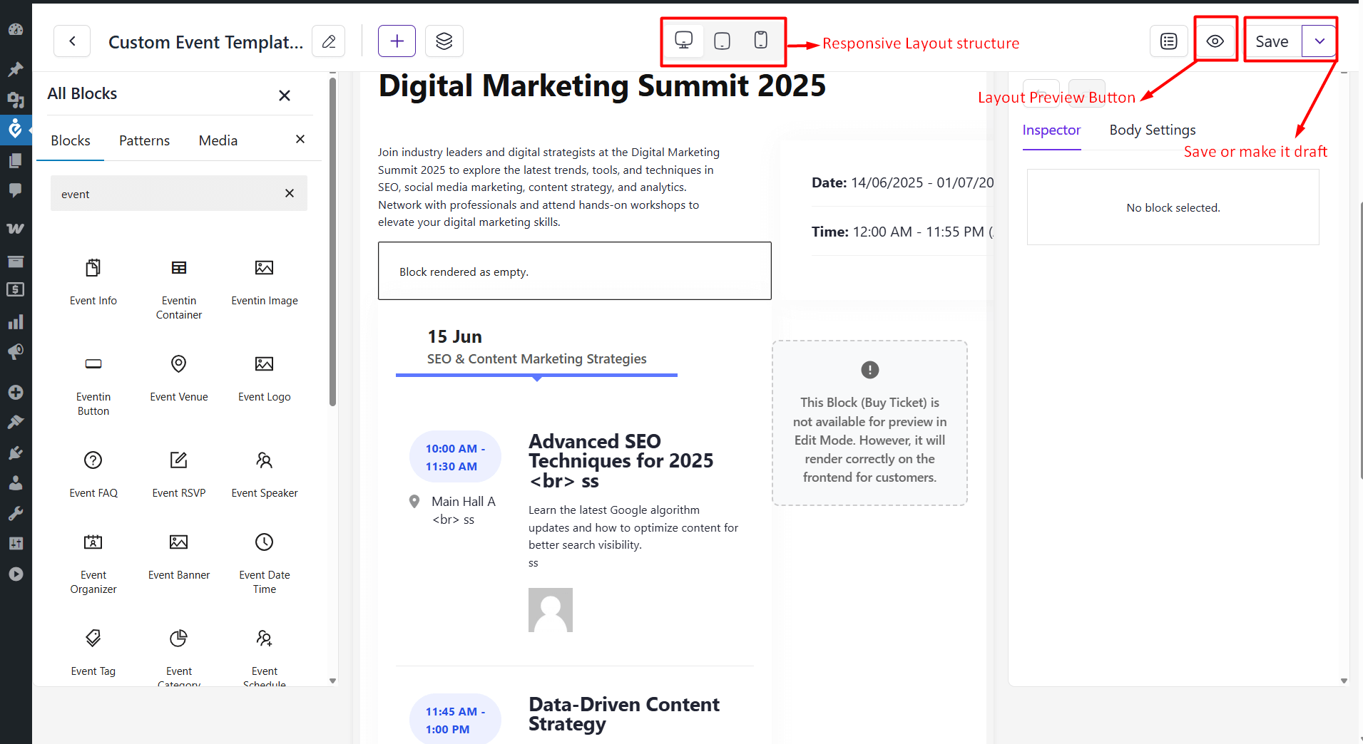 Customizing the event landing page