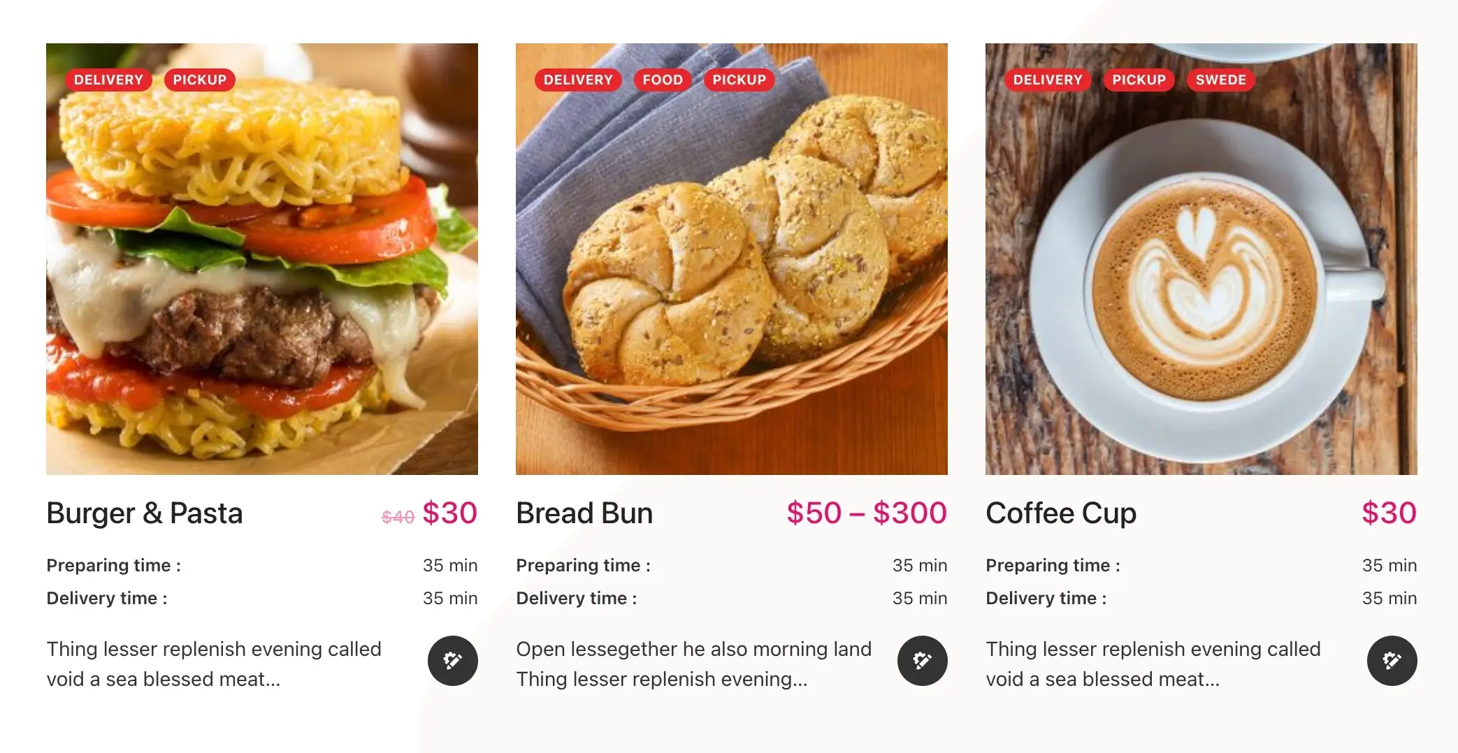 Food menu and delivery