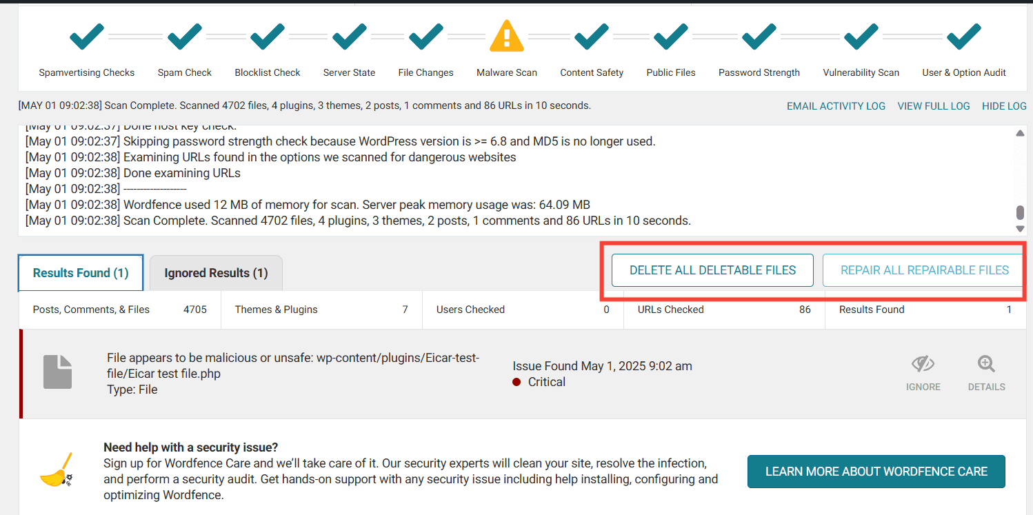 Clicking on the auto-clean or “repair” button